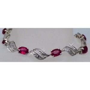 Chuck Clemency Red Gemstone Tennis Bracelet STS 925 Sterling Silver Sparkly!
